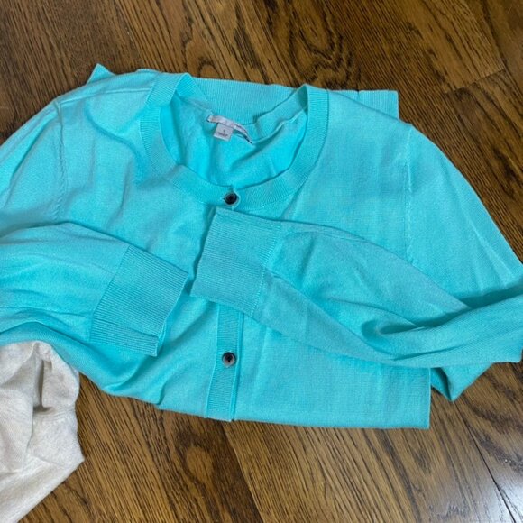 (2) Halogen cardigan sweaters size SM women's lightweight soft beige mint green - Picture 2 of 9